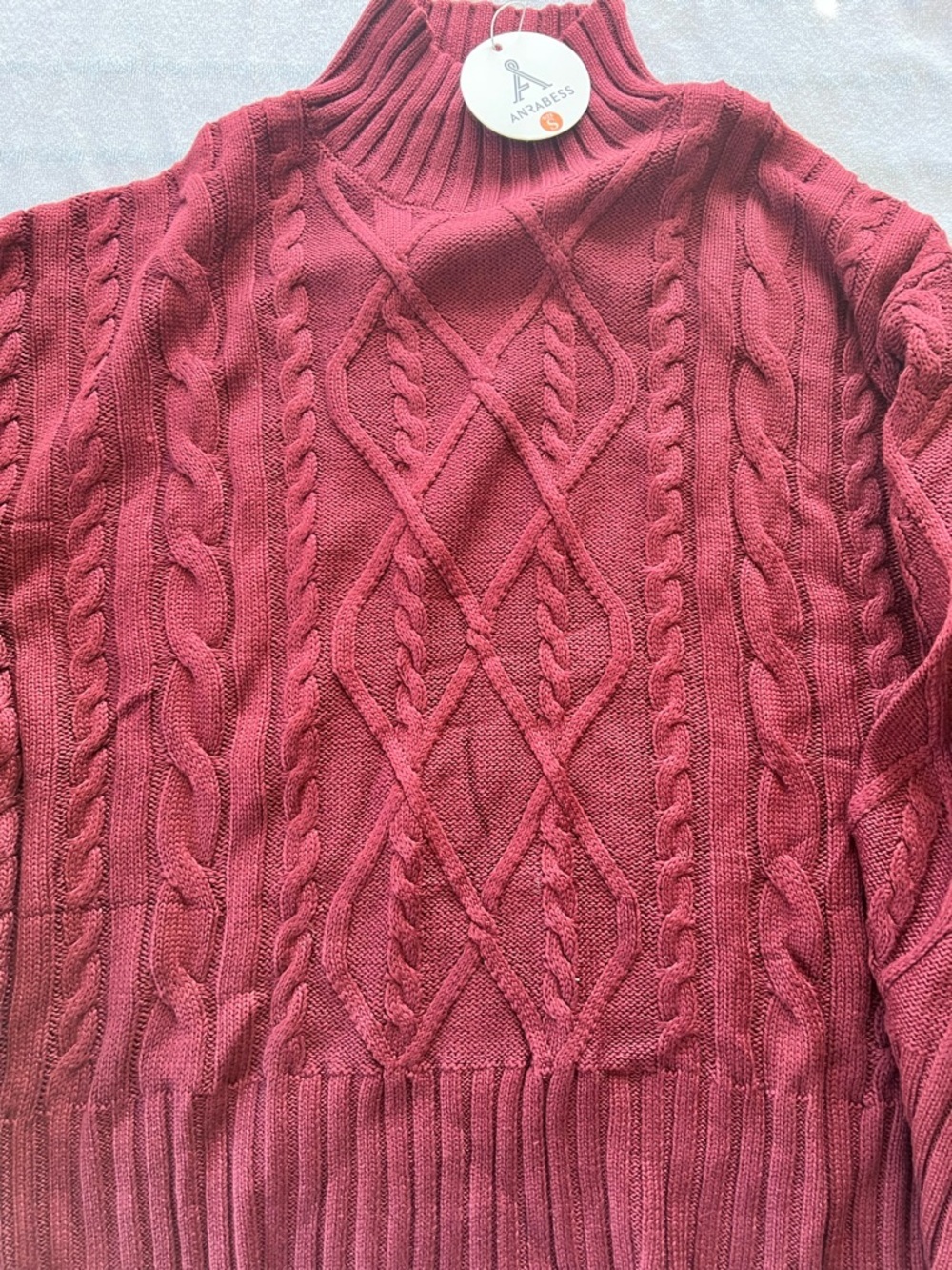 Cable Knit Turtleneck Sweater - Rose Red​